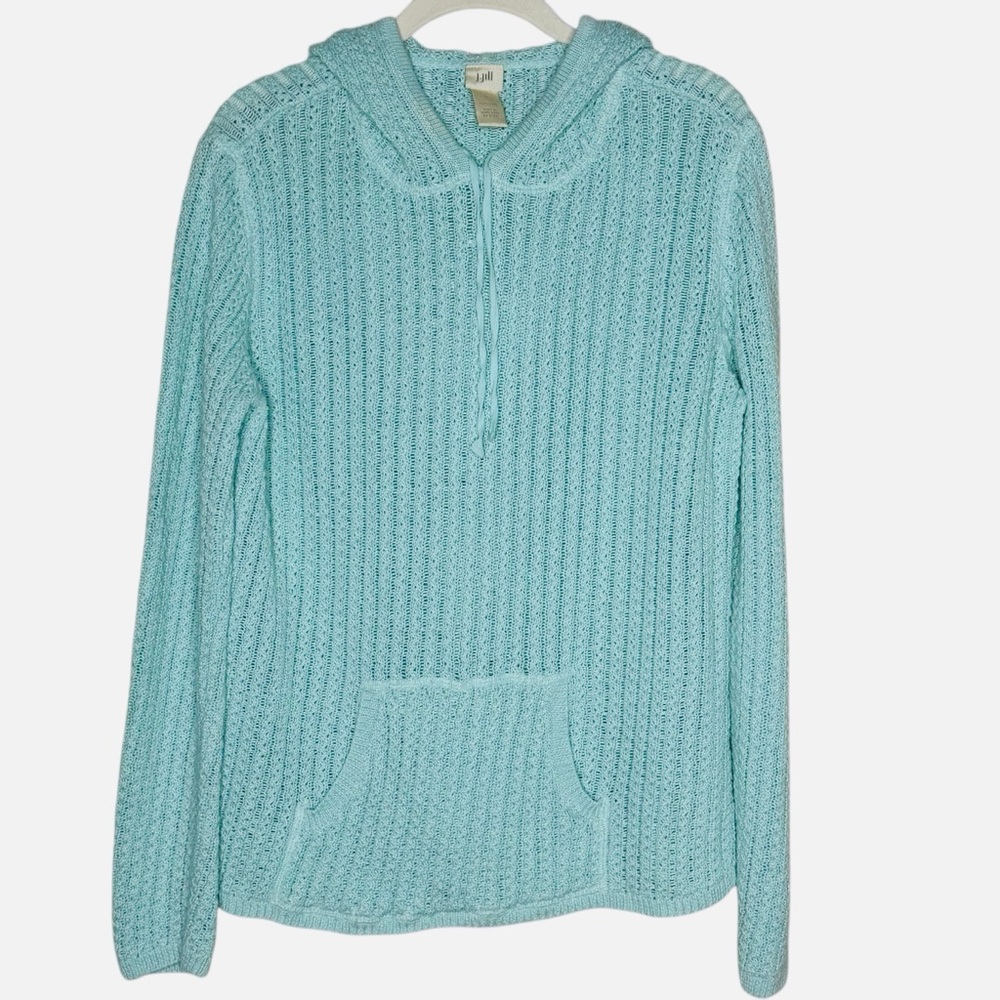 J. Jill 100% Linen Cable Knit Hooded Sweater
